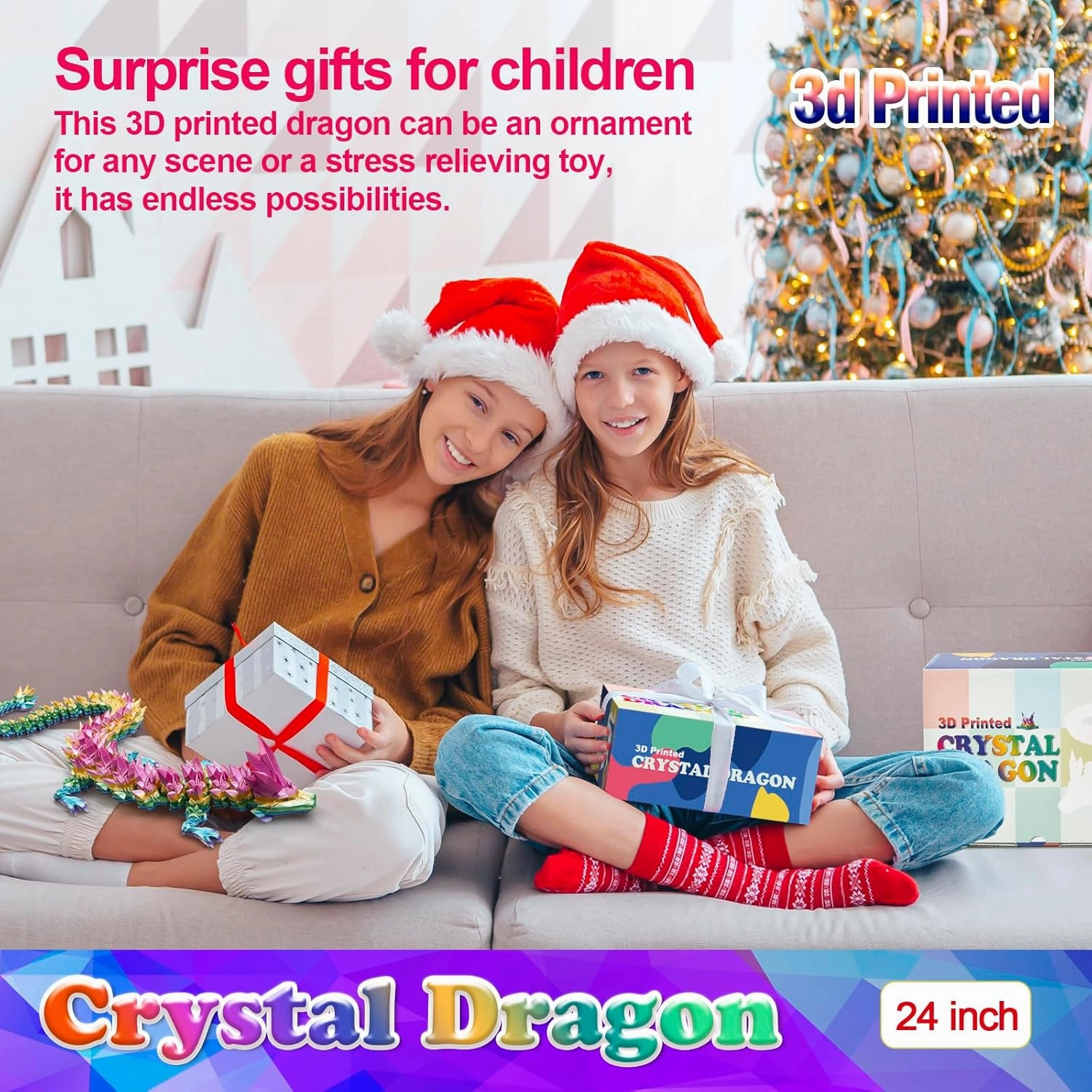 24 Inch Large 3D Printed Crystal Dragon Toy,Dragon Figurine Large Toy for Kids(Magic Gold)