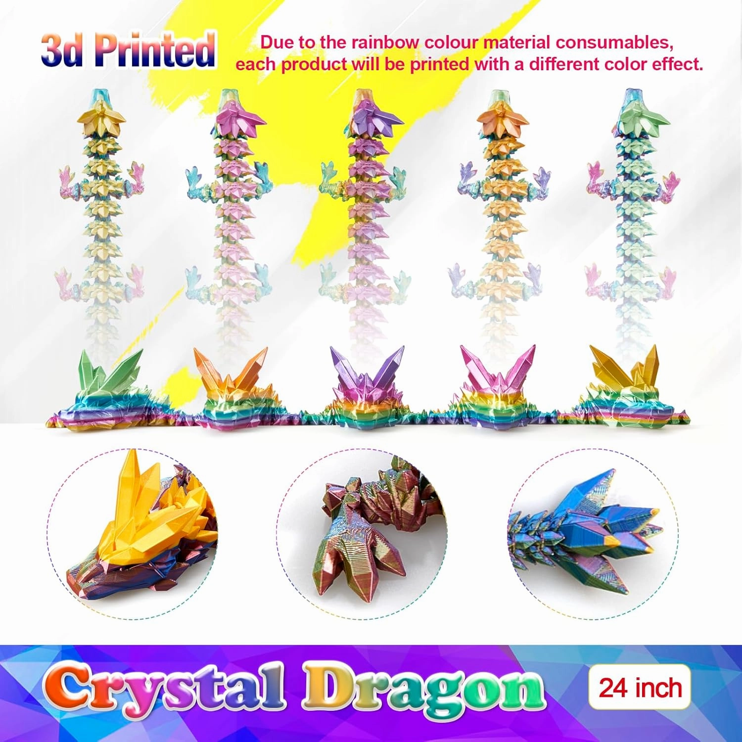 24 Inch Large 3D Printed Crystal Dragon Toy,Dragon Figurine Large Toy for Kids(Magic Gold)
