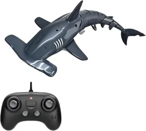 2.4G Remote Control Shark Bionic Electric Fish Summer Water Toy for Kids, Outdoor Pool Play RC Car Toy Gift (Gray)