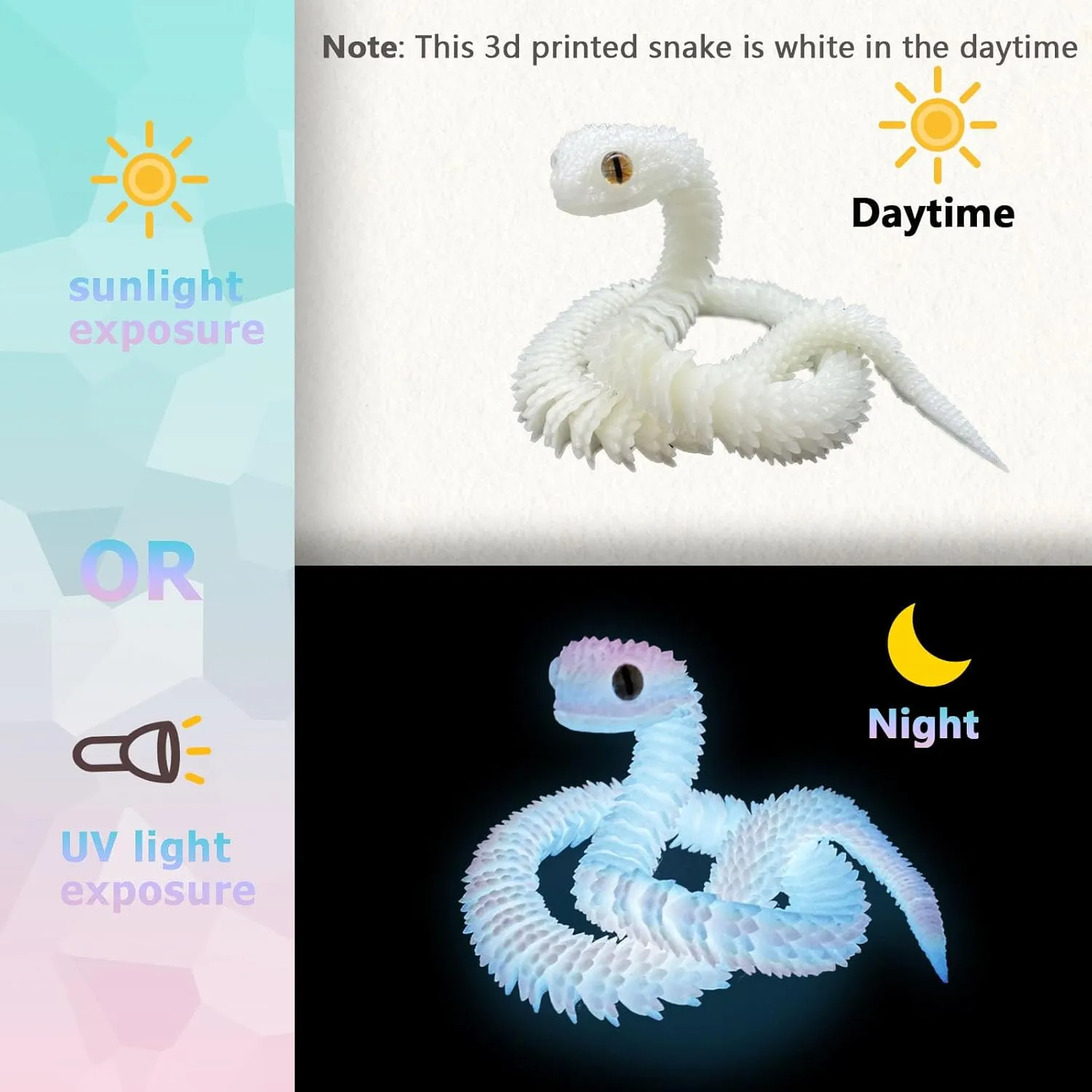 24in 3D Printed Snake Toys, Flexible 3D Printed Animal, Fidget ADHD Snake Toys, Perfect Desk Pet for Animal Collectors, Easter Basket Essentials