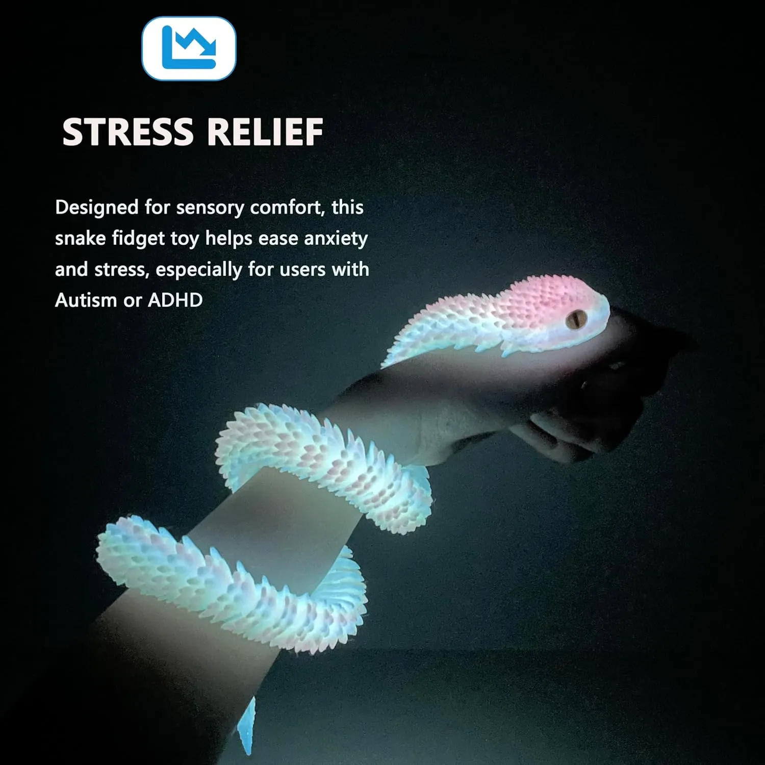 24in 3D Printed Snake Toys, Flexible 3D Printed Animal, Fidget ADHD Snake Toys, Perfect Desk Pet for Animal Collectors, Easter Basket Essentials