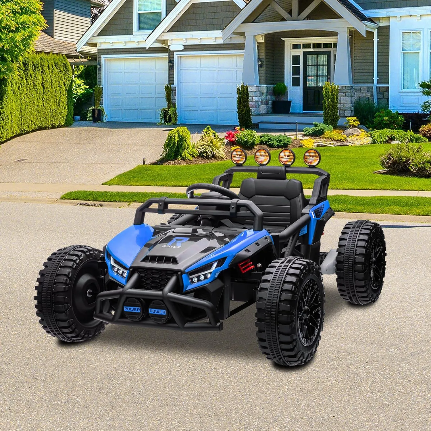 24V Electric Kids Car Truck with Adjustable Speed and LED Lights. Perfect for Parks, Backyards or Sidewalks.(Blue)