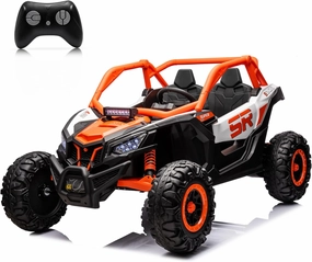 24V10A 7.5MPH EVA Soft Wheel Electric Ride On Car with Remote Control, 400W Powerful Motor, 2 Seater Kids UTV Side by Side Truck, Speed Adjustment Off-Road Power Wheels Toy with Music, LED, Orange