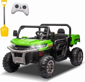 24V 2 Seater Kids Ride on Car Truck, Ride On UTV with 2x200W Motor Ride On Dump Truck, Ride On Car with Dump Bed/Shovel, Electric Vehicle with Durable Tires, LED Light, Music, Remote Control, Green