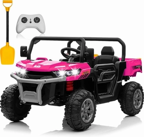 24V 4WD Ride on Car, 2 Seater Dump Truck w/4X200W Motor, Gift Flower, 2.4G Remote Control, 4 Wheeler, Bluetooth Music, LED Light, 24 Volt Battery Powered Ride on Toys for Big Kids, Pink