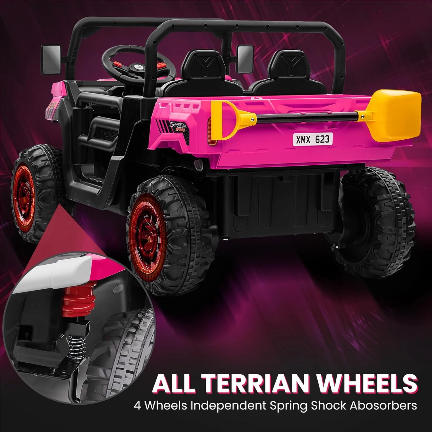 24V 4WD Ride on Car, 2 Seater Dump Truck w/4X200W Motor, Gift Flower, 2.4G Remote Control, 4 Wheeler, Bluetooth Music, LED Light, 24 Volt Battery Powered Ride on Toys for Big Kids, Pink