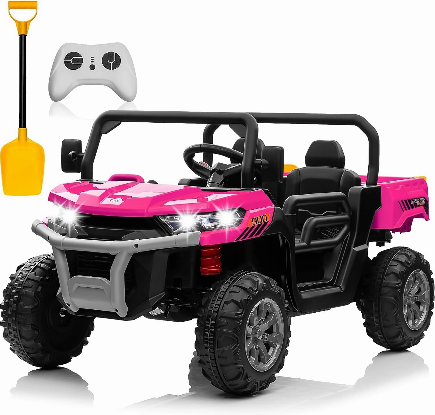 24V 4WD Ride on Car, 2 Seater Dump Truck w/4X200W Motor, Gift Flower, 2.4G Remote Control, 4 Wheeler, Bluetooth Music, LED Light, 24 Volt Battery Powered Ride on Toys for Big Kids, Pink