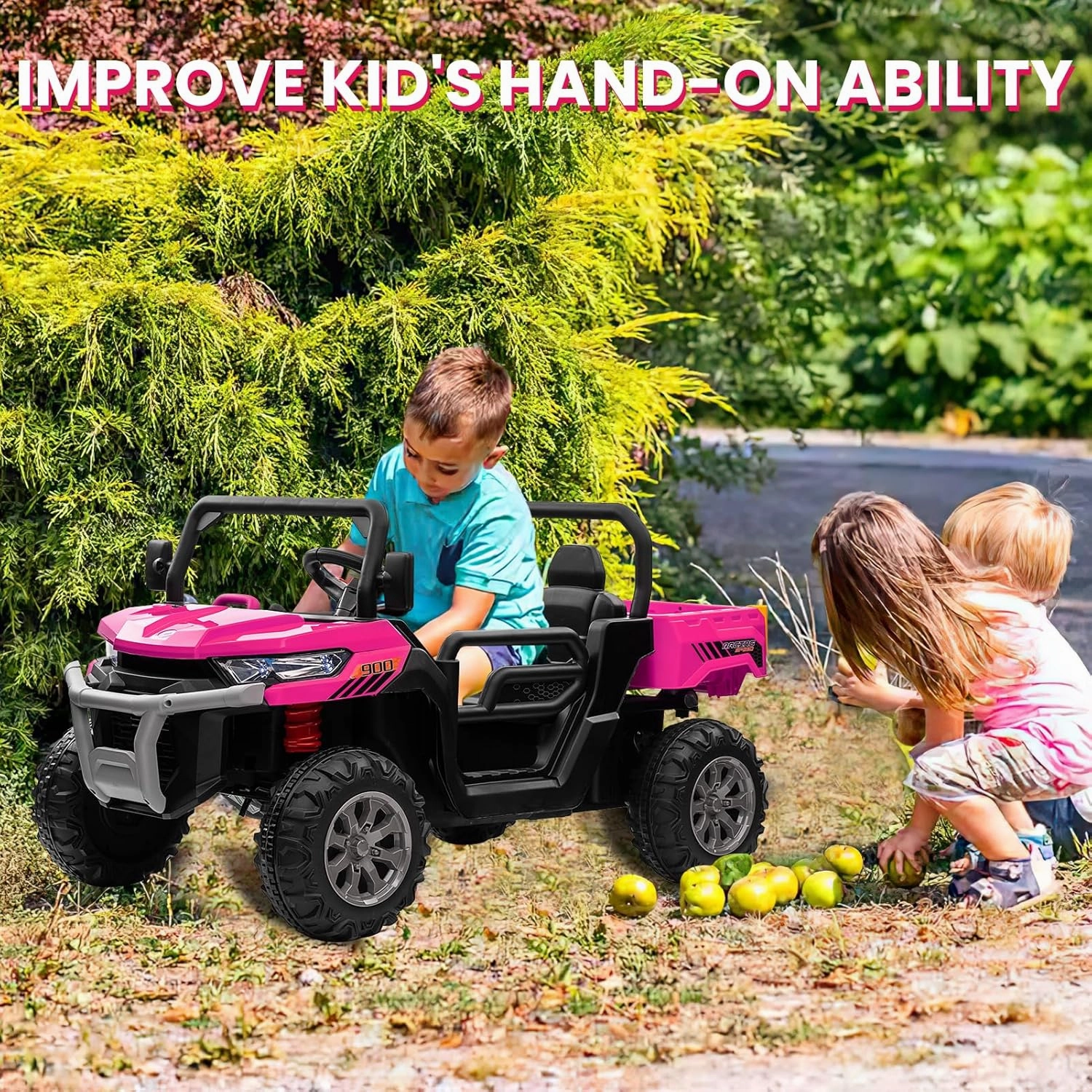 24V 4WD Ride on Car, 2 Seater Dump Truck w/4X200W Motor, Gift Flower, 2.4G Remote Control, 4 Wheeler, Bluetooth Music, LED Light, 24 Volt Battery Powered Ride on Toys for Big Kids, Pink