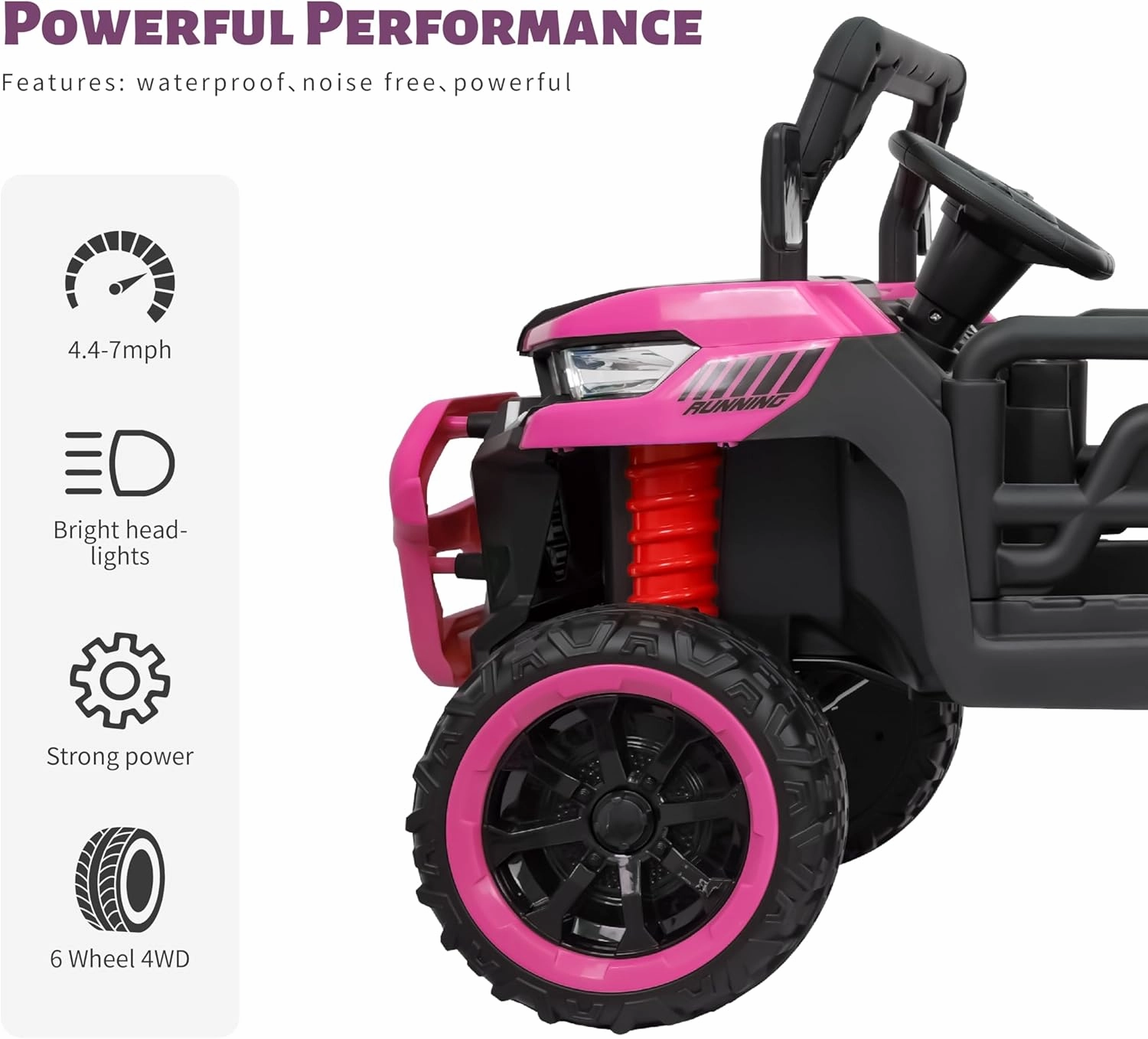 24V Electric Ride On 2 Seater Dump Truck with Remote Control, 4WD 6x6 UTV Kids Car with Electric Dump Bed, 2-Speed Off-Road Toy Vehicle & Storage Trunk for Boys Girls, Pink Pink