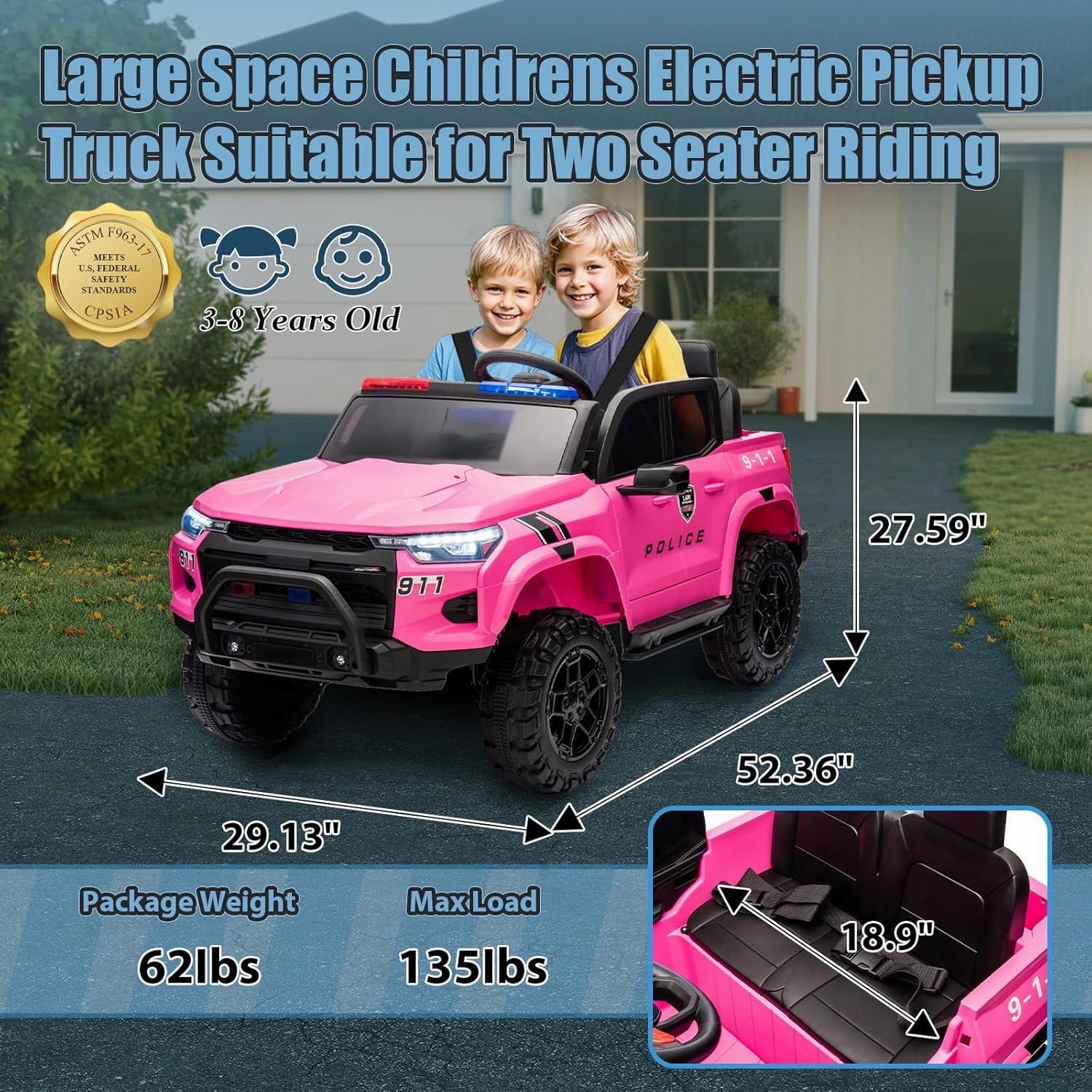 24V Power Wheels 2 Seater Kids Ride On Car,Parent Remote Control,4WD 800W Motor,3 Adjustable Speeds for Ages 3 ,Built-in Music Player,Kids Electric Ride On Toys with Easy Assembly (Rose Red)