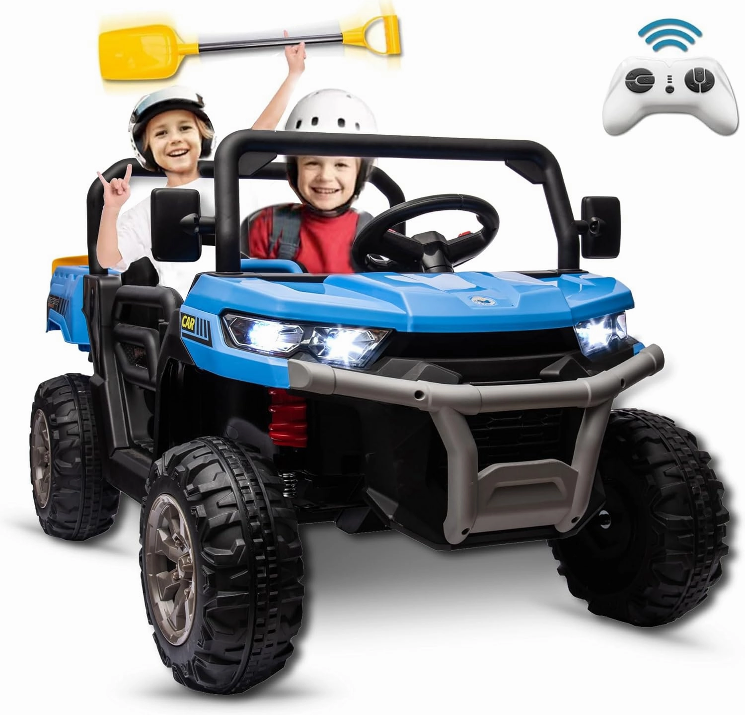 24V Ride on Toys for Big Kids w/Remote Control, 2 Seater Kids UTV w/20 Seat, 2X200W Powerful Motors, 24V Ride on Dump Truck w/Dump Bed, Bluetooth, LED Lights, Power Car Wheels for Boys Girls, Blue