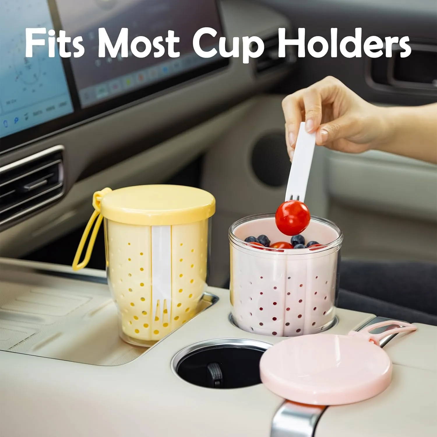 25 Oz Travel Fruit Cups for Car,Fruit Salad Storage Cup with Fork and Lids,Leakproof Reusable Snack Containers,Airtight Food Storage Containers,Reusable for Travel,Party,Office (Pink)