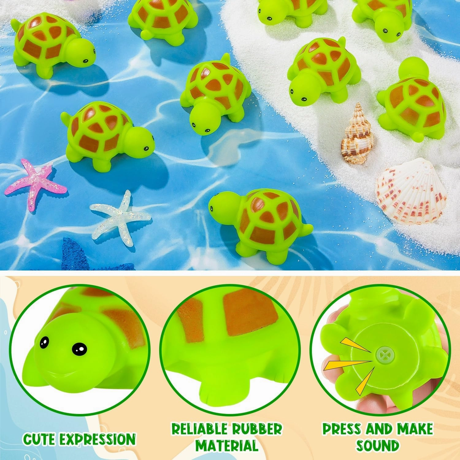 25PCS Mini Rubber Turtle Green Floating Squeaky Sea Turtle Bath Toy, Cute Screaming Sound Rubber Bulk for Bath Shower Swimming Pool Birthday Beach Decor
