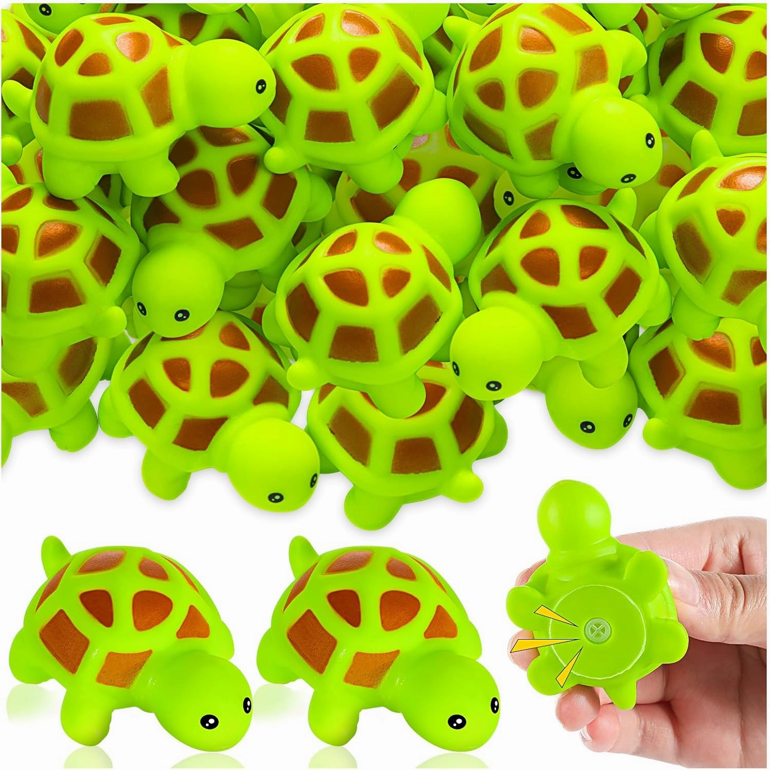 25PCS Mini Rubber Turtle Green Floating Squeaky Sea Turtle Bath Toy, Cute Screaming Sound Rubber Bulk for Bath Shower Swimming Pool Birthday Beach Decor