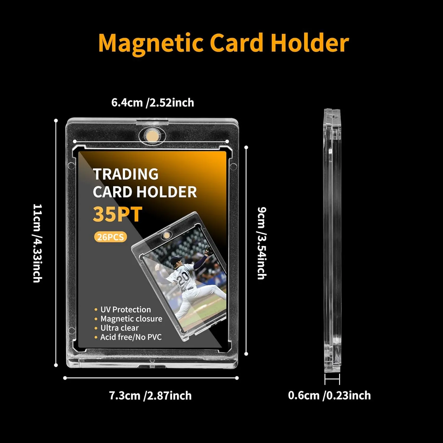 26 Pack Magnetic Card Holder 35pt, Card case Holder for Trading Cards，Card Protectors Hard Plastic, Card Sleeves Display case for Baseball Card Sports Cards