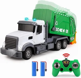 2.4G RC Garbage Truck Toy with Lights - 6 Channel Remote Control Waste Management Garbage Truck with 2 Rechargeable Batteries, Kids Recycling Trash Toys, Excellent Xmas Gifts for Boys Girls 3-8