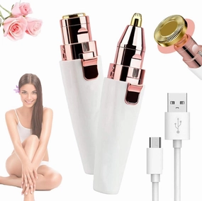 2-in-1 Women's Eyebrow and Facial Hair Removal Device, New Electric Eyebrow Razor with Built-in Led Light, Rechargeable Lips Body Facial Razor (White)