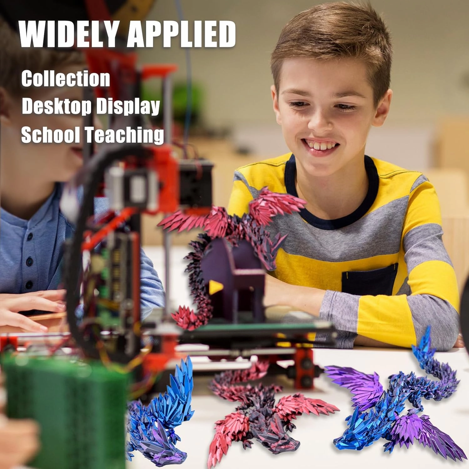 2 Pack 3D Printed Dragon with Wings Flying Dragon, Articulated 3D Dragon Toys, 3D Printed Crystal Wing Dragon Without Dragon Egg, Black Red & Black Blue Purple
