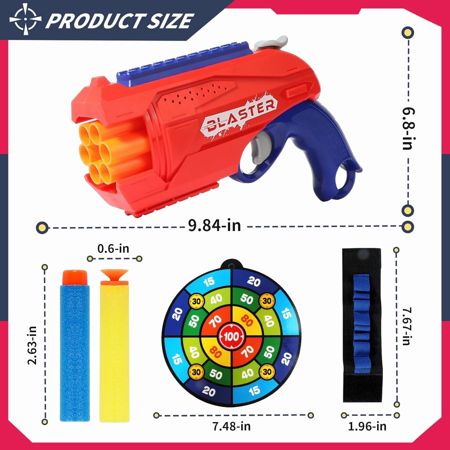 2 Pack 6 Rotating Drum Fit for Nerf Guns Darts Toy Gun, Kids Blaster Toy Pistol with 80 Soft Foam Darts, Gun Toys for Boys, Teens Ages 6  (Red and Blue)