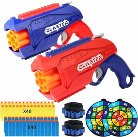 2 Pack 6 Rotating Drum Fit for Nerf Guns Darts Toy Gun, Kids Blaster Toy Pistol with 80 Soft Foam Darts, Gun Toys for Boys, Teens Ages 6  (Red and Blue)