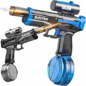 2 Pack Electric Water Guns,Automatic Water Gun Blaster with Muzzle Light,Squirt Gun Range 23-32 FT,Outdoor Party Summer Water Shooting Game Toy with 4 Batteries,Ideal Watergun Gift for Kids & Youths.