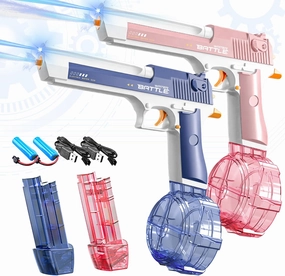 2 Pack Electric Water Guns for Adults & Kids, Up to 32 FT Long Range Squirt Guns 450CC 60CC Water Blaster Summer Pool Beach Party Toys (Blue&Pink)