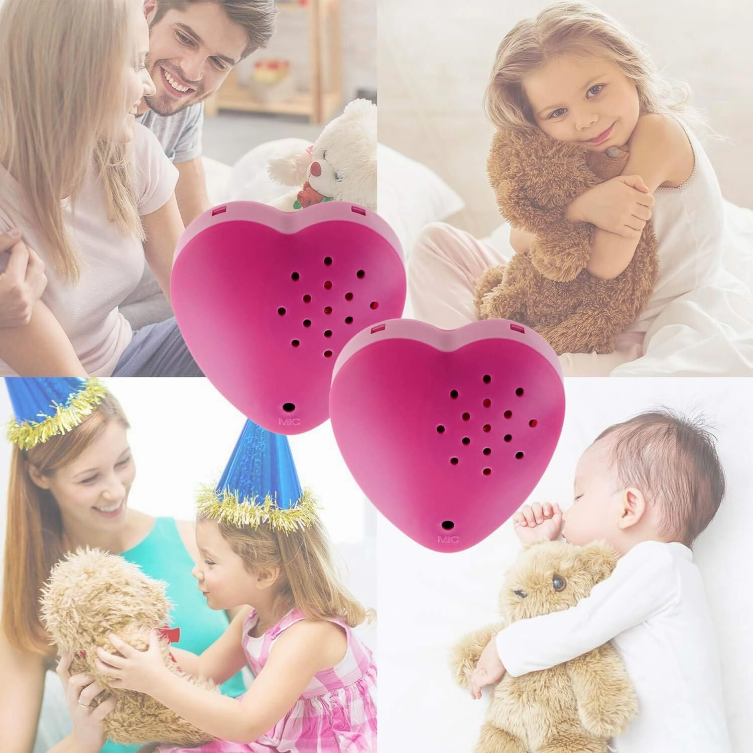 2 Pack, Inventiv 30 Second Voice Sound Recorder Module for Plush Toy, Stuffed Teddy Bear Animal Recordable Heart, Record Custom Messages (Pink)