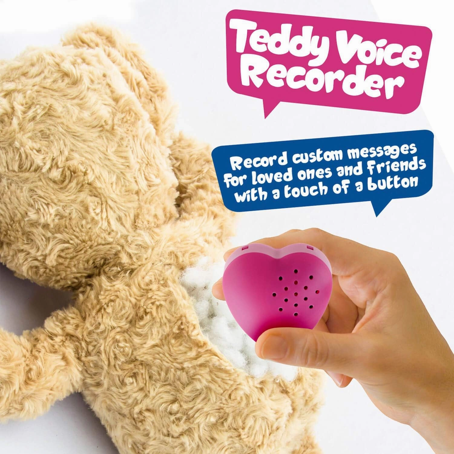 2 Pack, Inventiv 30 Second Voice Sound Recorder Module for Plush Toy, Stuffed Teddy Bear Animal Recordable Heart, Record Custom Messages (Pink)