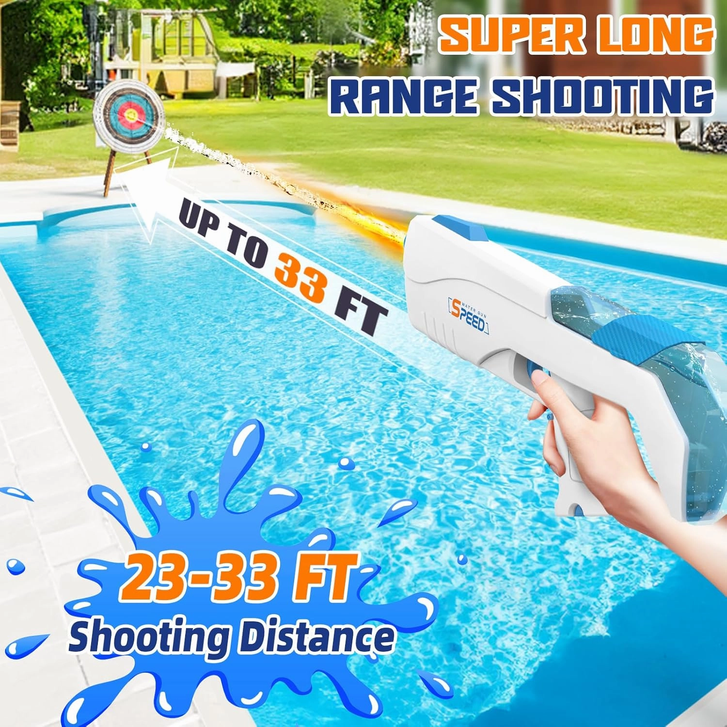 2 Pack Powerful Electric Water Guns with Light Up, Muzzle Flash Automatic Squirt Water Gun for Adult&Kid Large Capacity Water Blaster Up to 33 FT Long Range Summer Outdoor Pool Gifts for Boys Girls