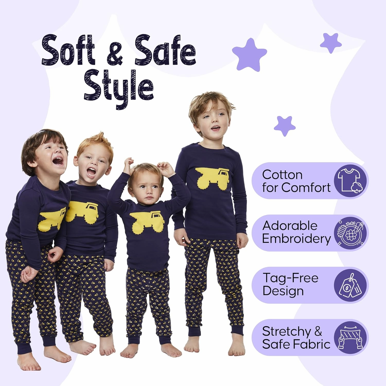 2-Piece Boys Pajamas - 100% Cotton Fleece, Kids & Toddler Pajamas - Tag-Free Boys Pjs - (12M - 8Y) Pajamas for Boys