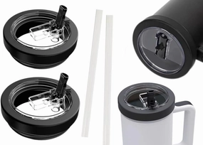2-piece set of 40 ounce bucket flip leak proof lid, suitable for Stanley cup lid 40 ounce, 40 ounce bucket silicone leak proof straw lid, reusable