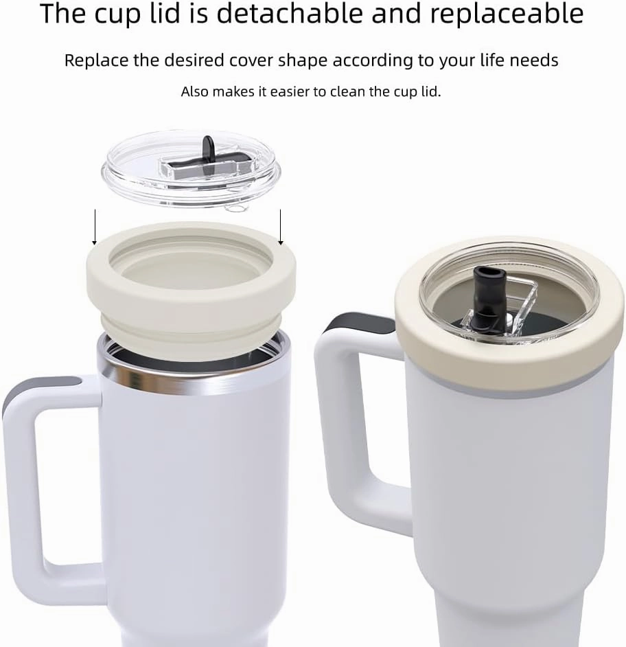 2-piece set of 40 ounce bucket flip leak proof lid, suitable for Stanley cup lid 40 ounce, 40 ounce bucket silicone leak proof straw lid, reusable