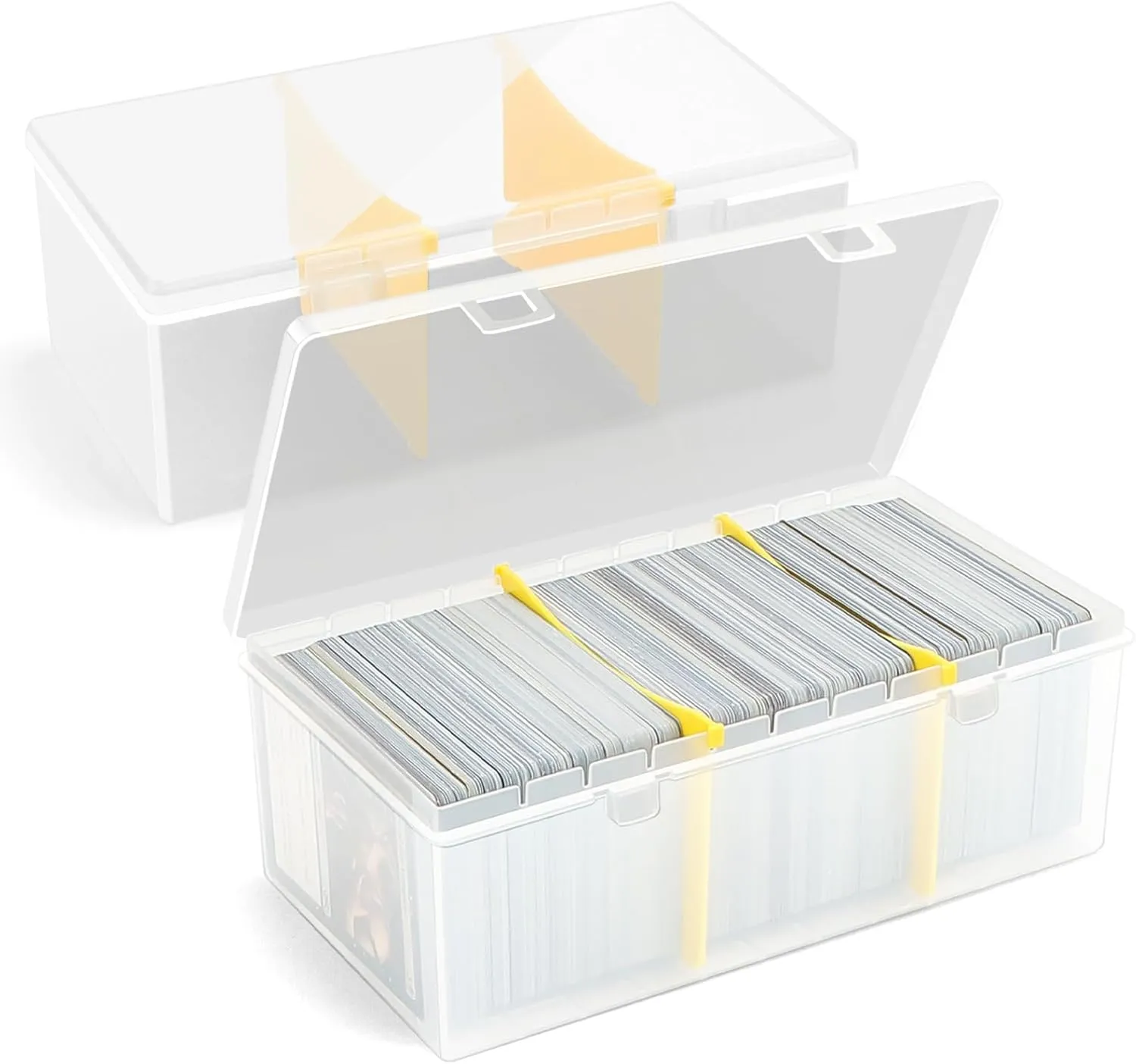 2Pcs Plastic Trading Card Storage Box, Holds 1200  Unsleeved Cards with 2 Dividers, Organizer for MTG, PTCG, YGO, CCG, and Sports Card Collections