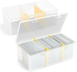 2Pcs Plastic Trading Card Storage Box, Holds 1200  Unsleeved Cards with 2 Dividers, Organizer for MTG, PTCG, YGO, CCG, and Sports Card Collections