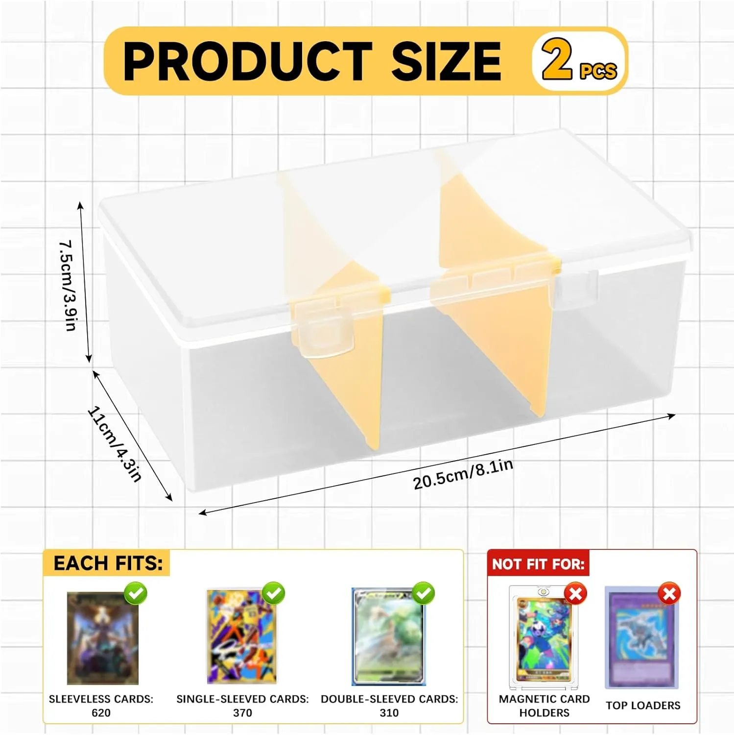 2Pcs Plastic Trading Card Storage Box, Holds 1200  Unsleeved Cards with 2 Dividers, Organizer for MTG, PTCG, YGO, CCG, and Sports Card Collections