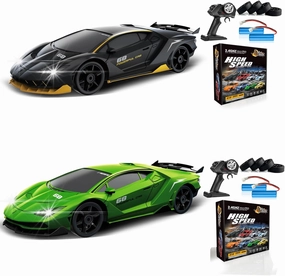 2PCS Remote Control Drift Car 2.4GHz 1:24 4WD 15KM/H High Speed Racing Sport Car with LED Lights Drifting Tire Racing Sport Toy for Adults Boys Girls Kids Gift 2Pcs Rechargeable Batteries