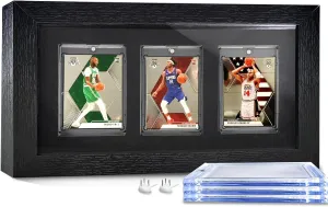 3 Grids Trading Card Display Frame,Wall Mount Baseball Card Display Case with 3Pack 35pt UV Protection Magnetic Card Holder,Wood Frame Display for Basketball,Football,Hockey,Pokemon,MTG,Yugioh