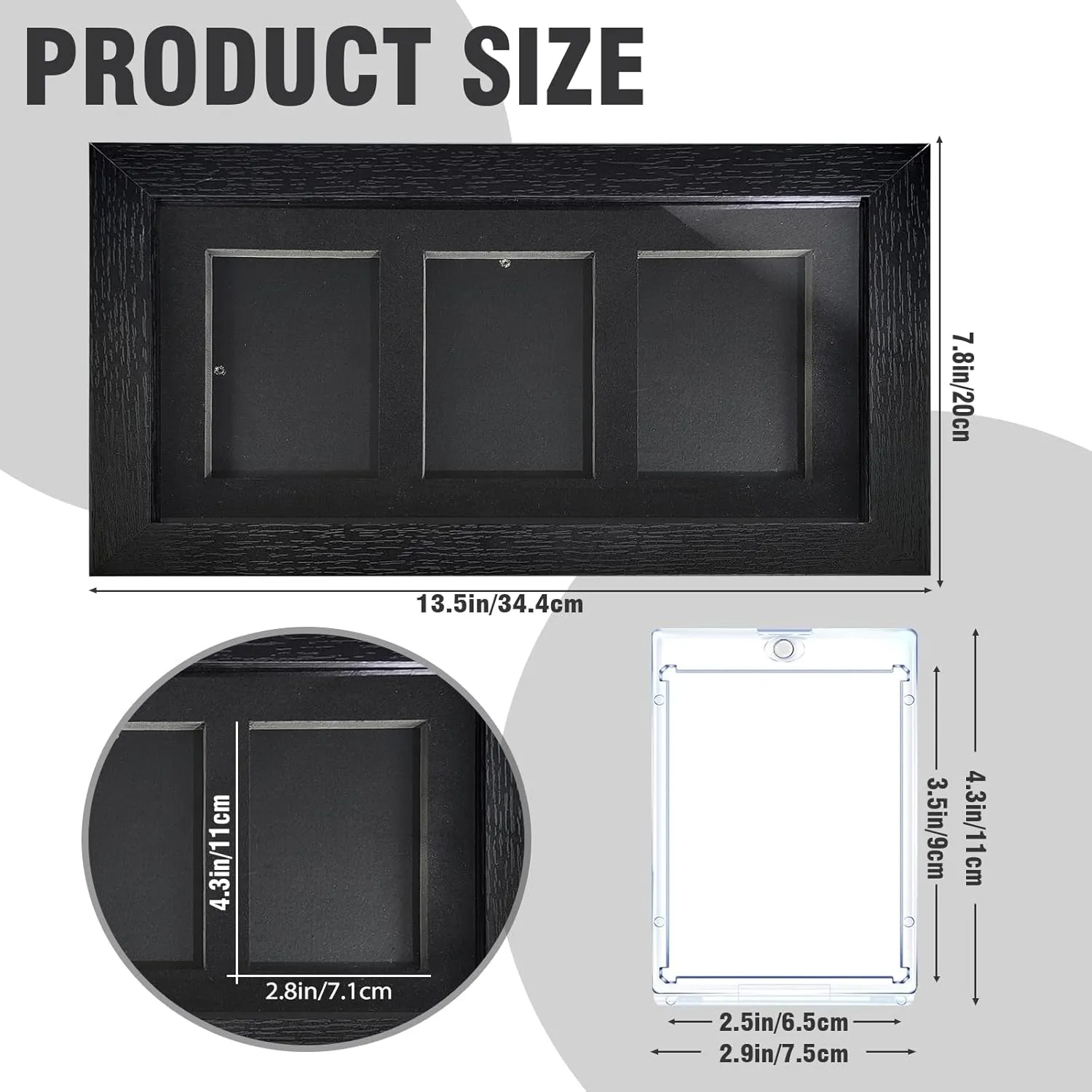 3 Grids Trading Card Display Frame,Wall Mount Baseball Card Display Case with 3Pack 35pt UV Protection Magnetic Card Holder,Wood Frame Display for Basketball,Football,Hockey,Pokemon,MTG,Yugioh