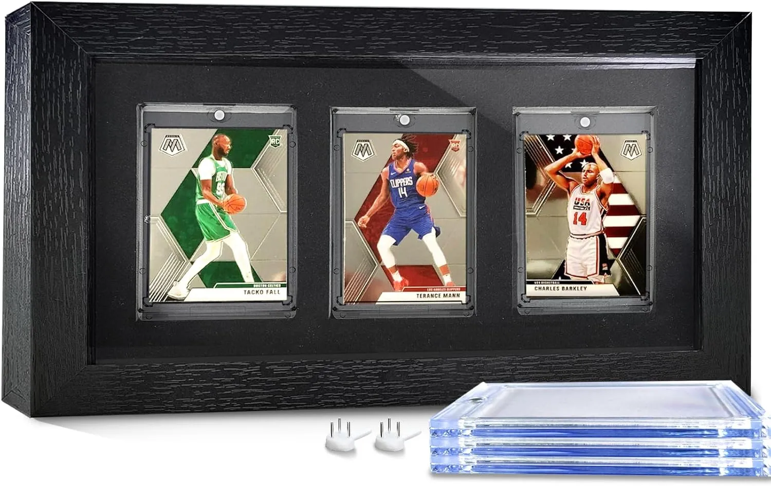 3 Grids Trading Card Display Frame,Wall Mount Baseball Card Display Case with 3Pack 35pt UV Protection Magnetic Card Holder,Wood Frame Display for Basketball,Football,Hockey,Pokemon,MTG,Yugioh