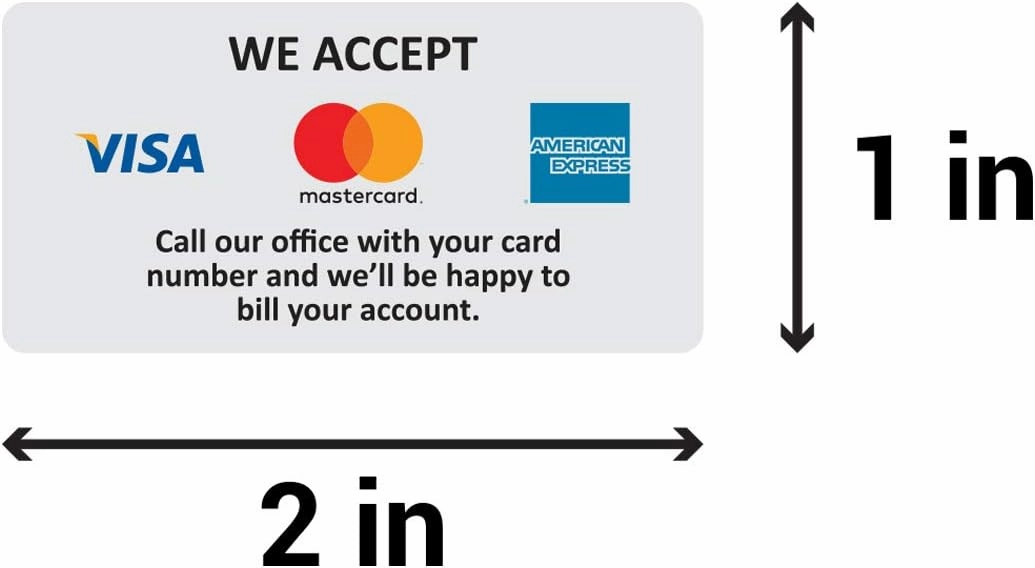300 Credit Card Sticker Signs Stickers, 1 x 2 Inch We Accept Credit Cards Sign Visa MasterCard American Express Forms of Payment Accepted Sign for Billing - 1 Roll of 300 Stickers