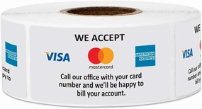 300 Credit Card Sticker Signs Stickers, 1 x 2 Inch We Accept Credit Cards Sign Visa MasterCard American Express Forms of Payment Accepted Sign for Billing - 1 Roll of 300 Stickers