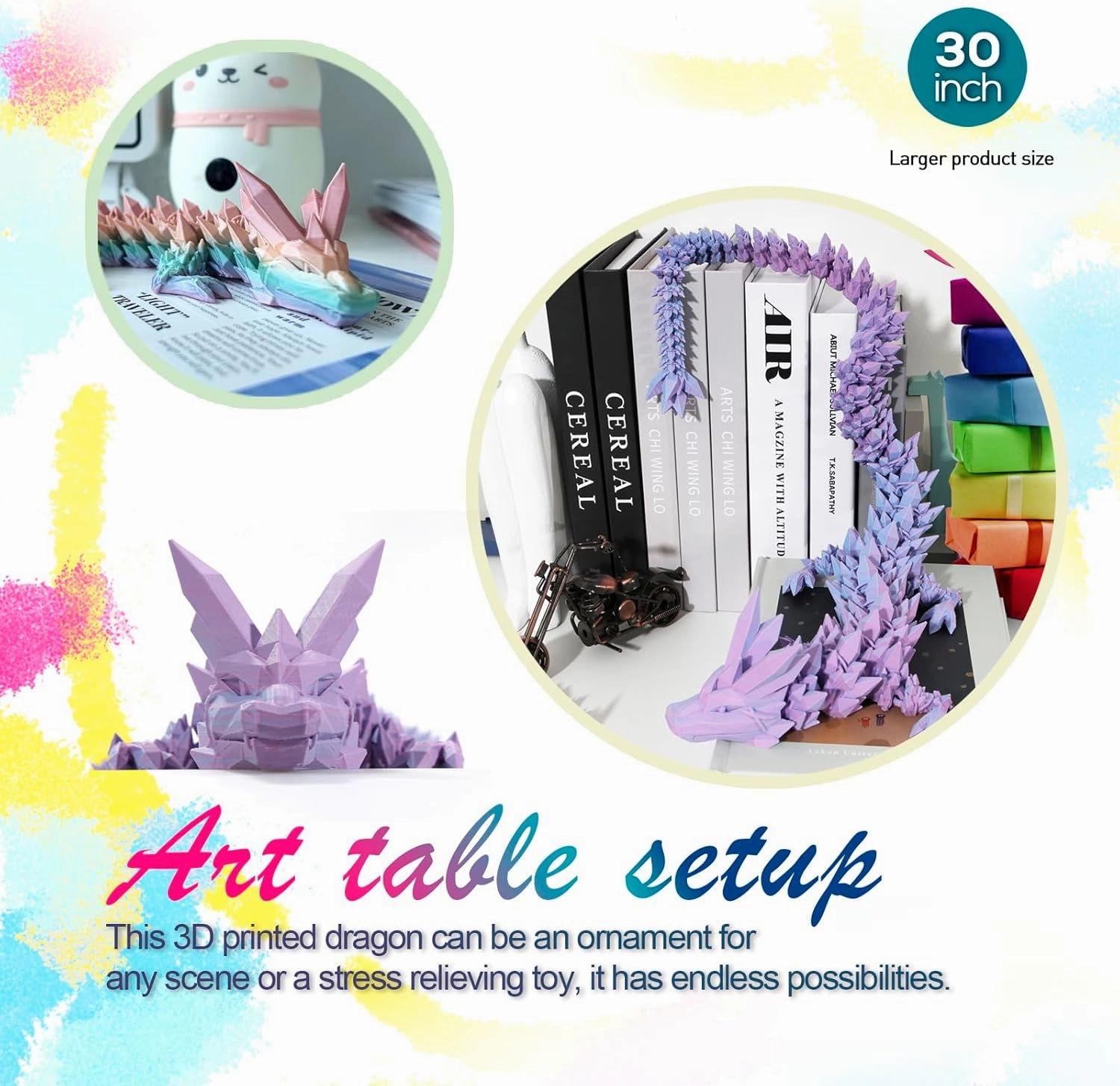 30 ”Large 3D Dragon,Flexible Articulated,Crystal Dragon Toy,3D Printed Gift for Festival,Home Decoration, Executive Desk Decorations