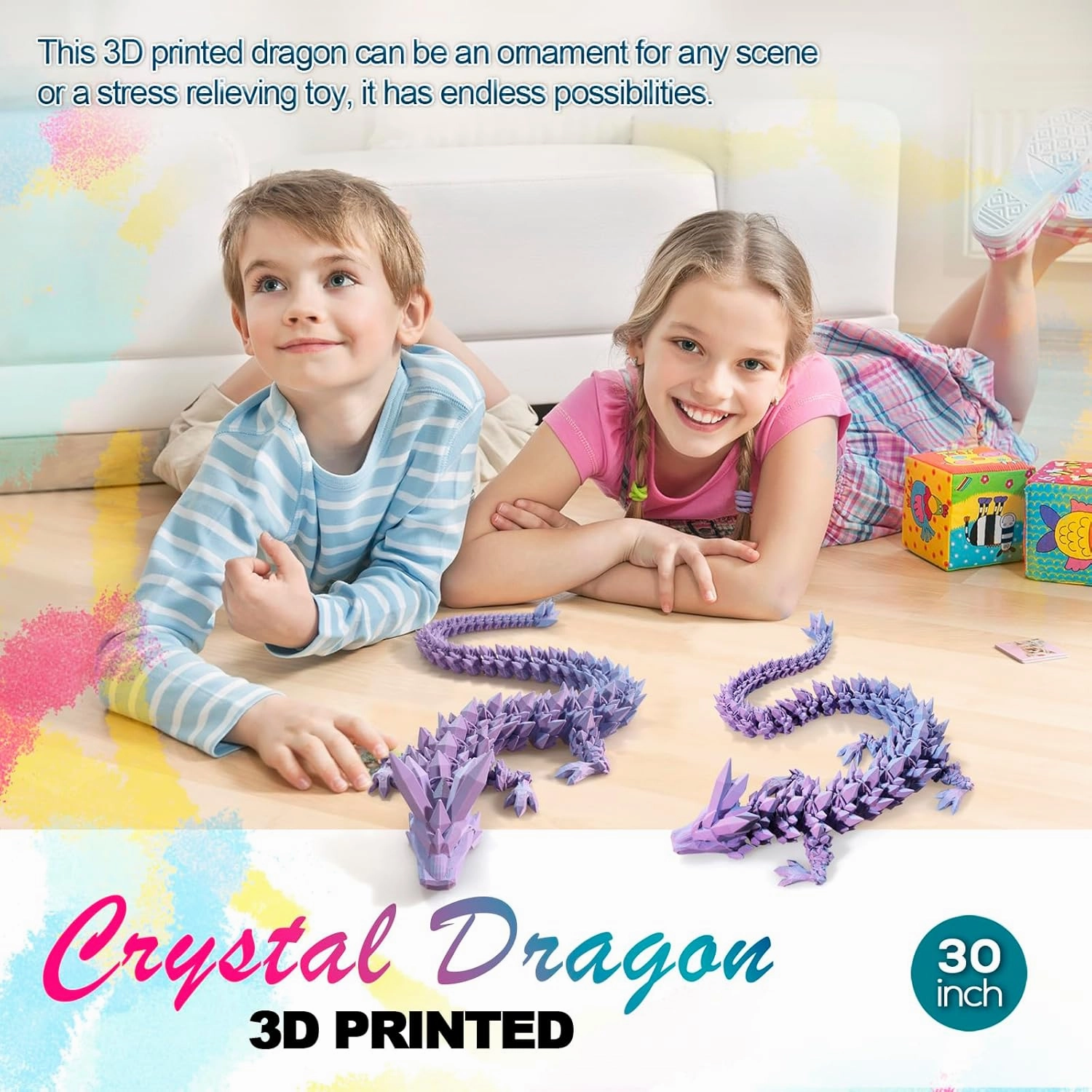 30 ”Large 3D Dragon,Flexible Articulated,Crystal Dragon Toy,3D Printed Gift for Festival,Home Decoration, Executive Desk Decorations