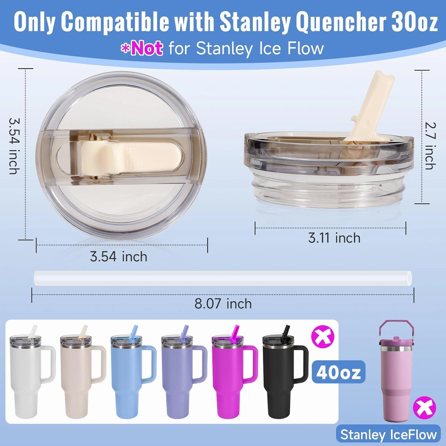 30oz Flip Straw Leak Proof Lid for Stanley Cup Accessories, 2 Pack No Spill Lid Replacement 30 oz Tumbler Detachable Cover Topper for Stanley Protour Lids (Black,Black)