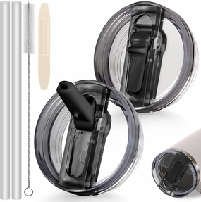 30oz Flip Straw Leak Proof Lid for Stanley Cup Accessories, 2 Pack No Spill Lid Replacement 30 oz Tumbler Detachable Cover Topper for Stanley Protour Lids (Black,Black)