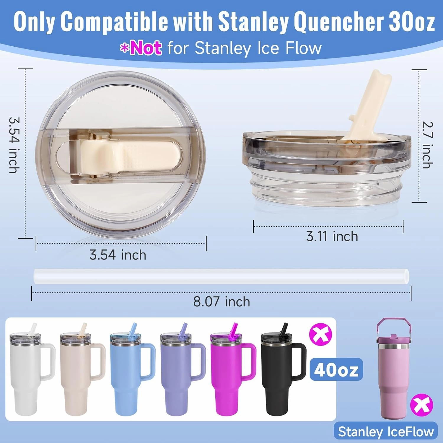 30oz Flip Straw Leak Proof Lid for Stanley Cup Accessories, 2 Pack No Spill Lid Replacement 30 oz Tumbler Detachable Cover Topper for Stanley Protour Lids (Black,RoseRed)