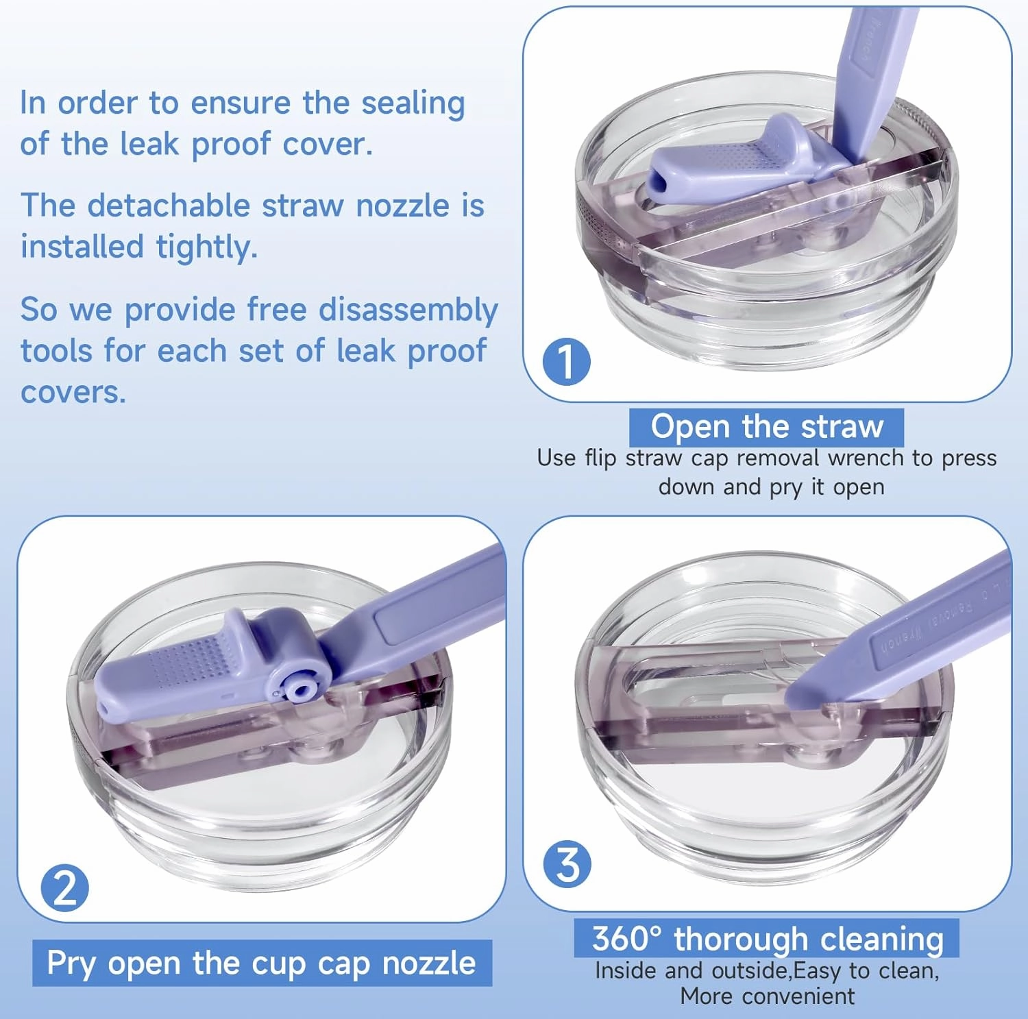 30oz Flip Straw Lid for Stanley Quencher H2.0 Tumbler, 2 Pack Leak Proof Lid Replacement No Spill Cover for Stanley Cup Accessories ProTour (Azure, Azure)