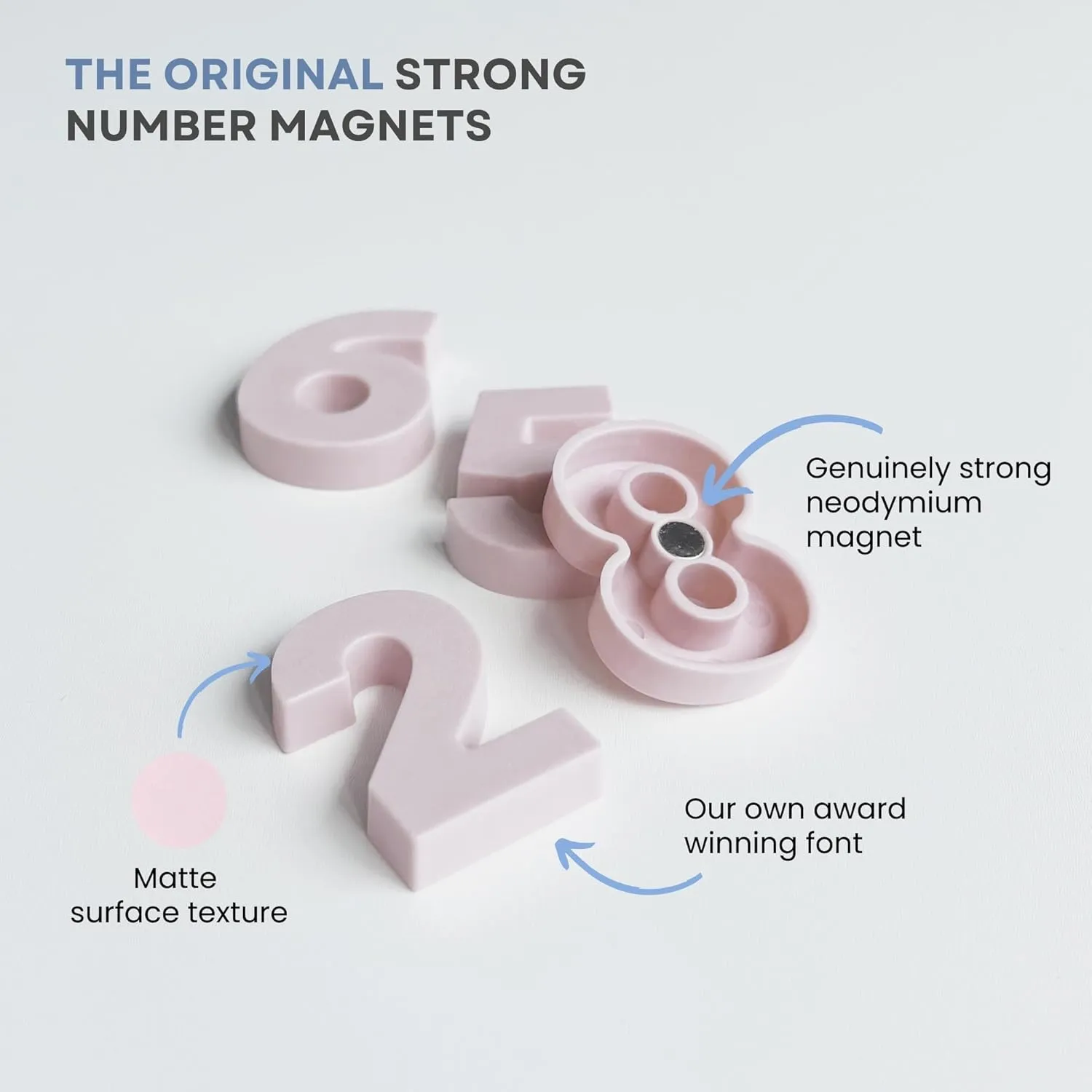 30pcs Magnetic Numbers - Strong Neodymium Magnetic Numbers for Fridge - Award Winning Typeface, Eco-Friendly, Matt Finish for Homes & Offices (Blush)