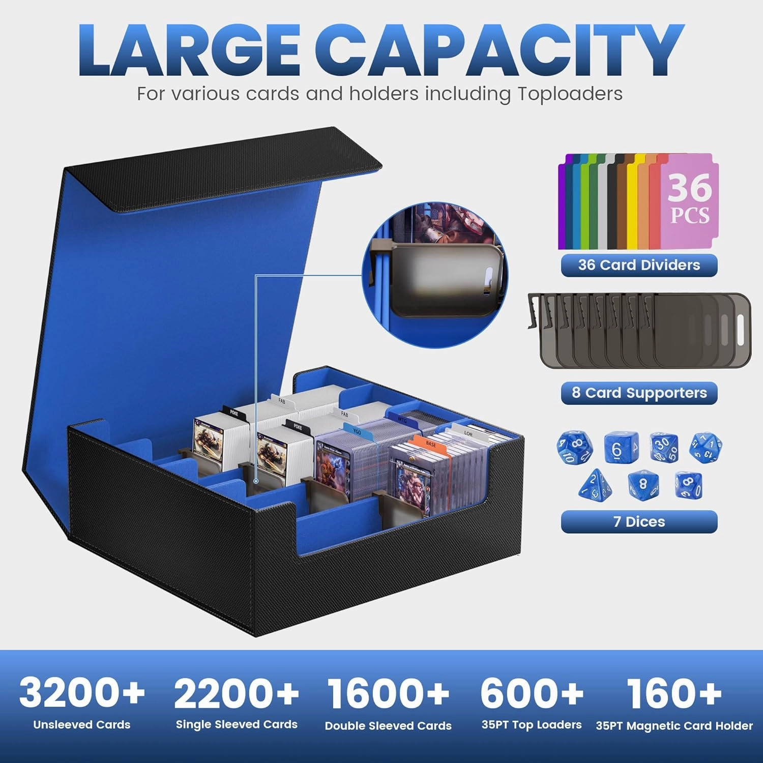3500  Trading Card Storage Box,4-Row MTG Deck Box with 36 Dividers & 8 Stoppers,Commander Deck Case Fits For Toploaders, Magnetic Card Holder,TCG,YugiOh and Sport Cards