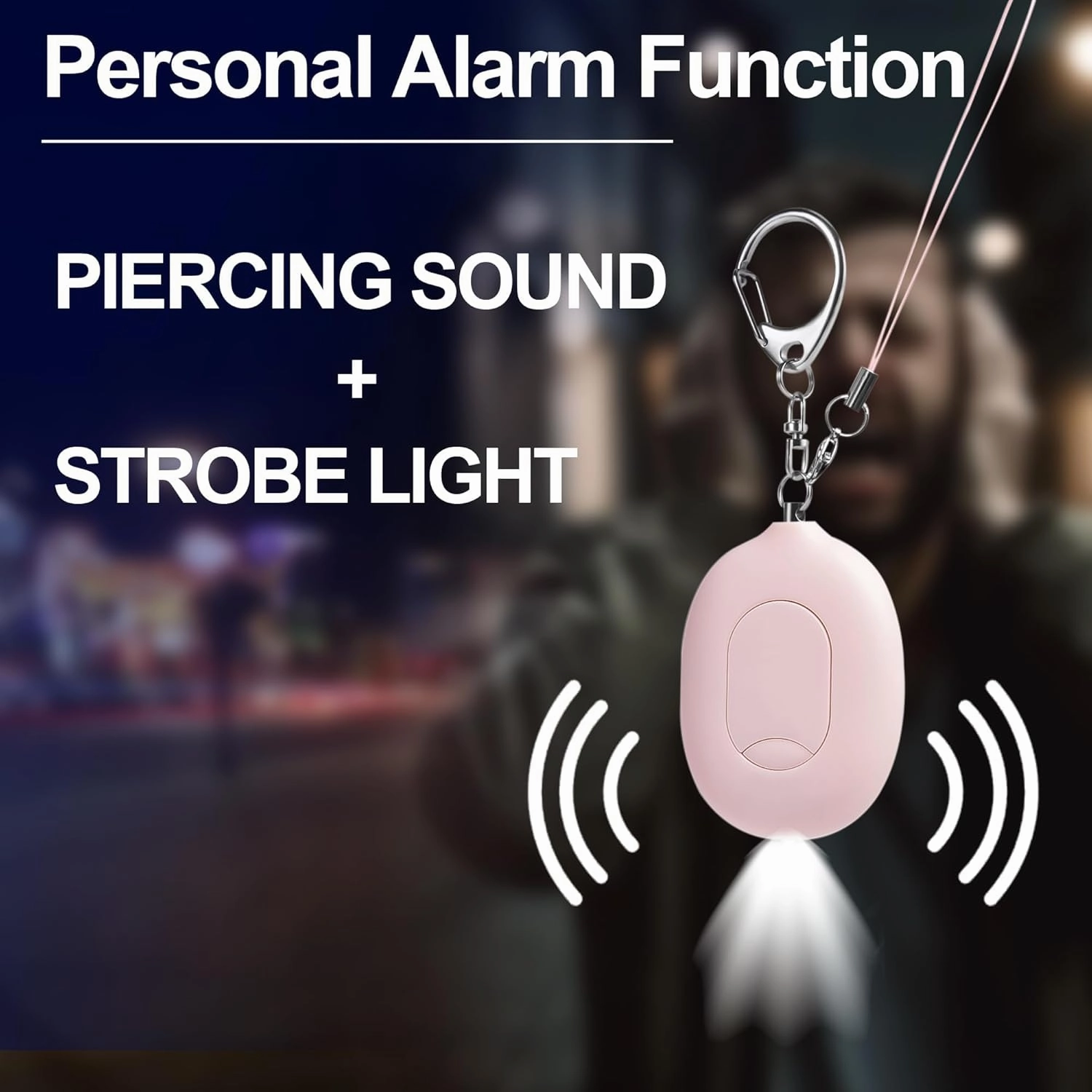 3-in-1 Personal Alarm & Door Handle Alarm & LED Light and Jeweled Pepper Spray Combo, Maximum Strength Pepper Gel, 130dB Siren, Keychain with Safety Twist for Women